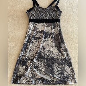 Prana Sundress Black Gray White print. Size M
